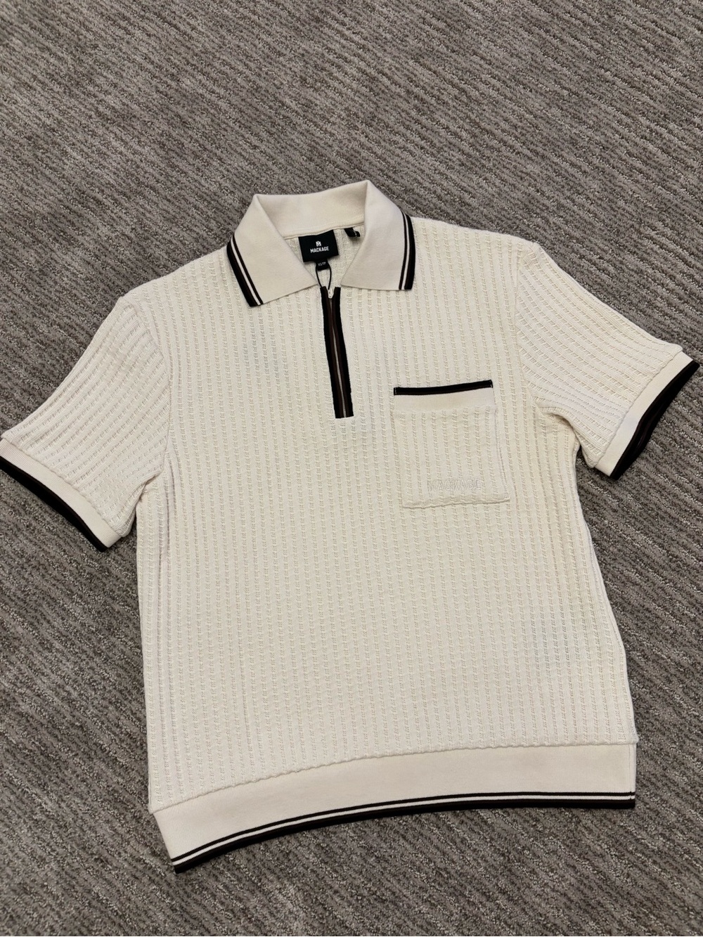 NWT Mackage ESTABAN Crochet Knit Quarter-Zip Polo Shirt